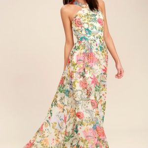 LILJA CREAM FLORAL PRINT MAXI DRESS